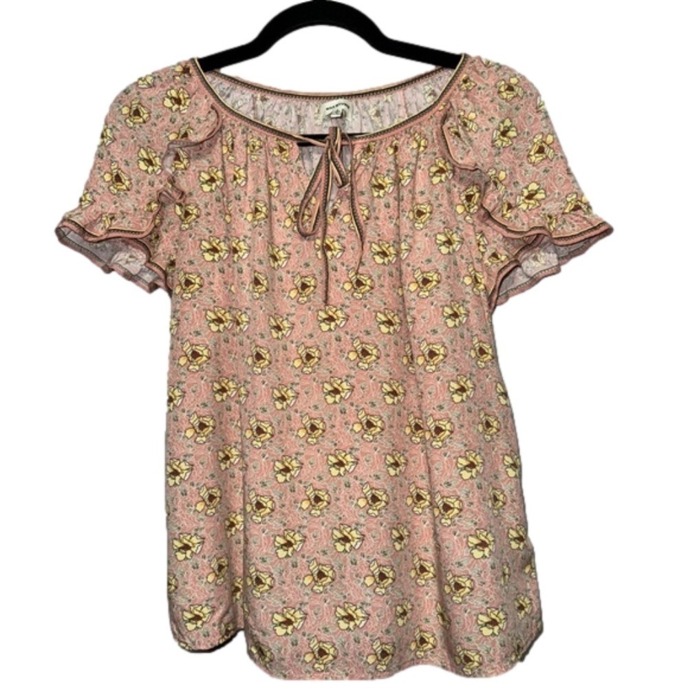 Max Studio Rayon Floral Flutter Sleeve Top, Size Small